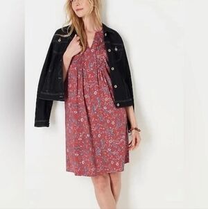 J. JILL Red Rocks Paisley Pintucked Knee Length Dress Size S Dainty Femenine